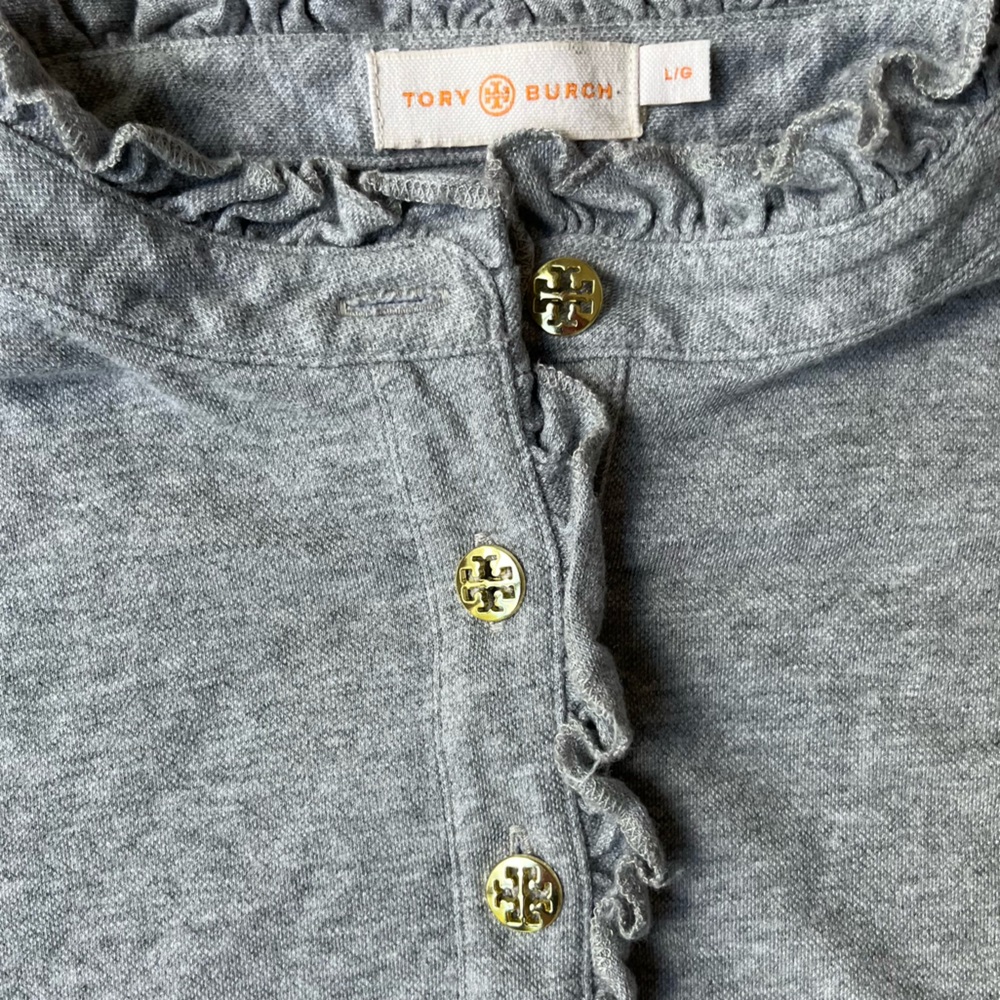 Tory Burch Lidia Grey Sleeveless Ruffle Top - Picture 3 of 3